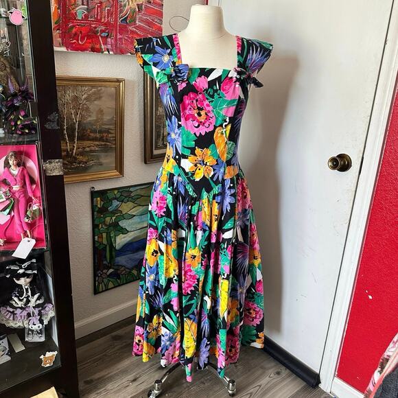 Handmade Dresses & Skirts - vintage handmade floral corset puff long dress